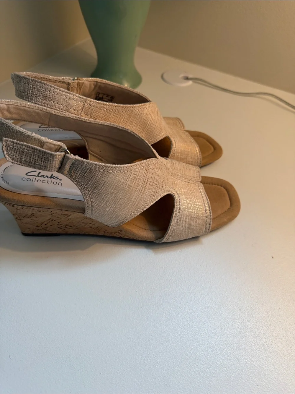 Clarks Beige Cork Wedge Sandals